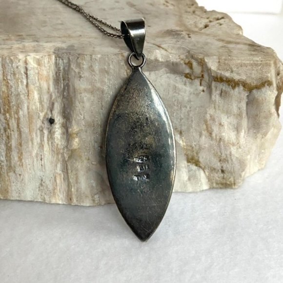 Sterling Silver 925 Oxidized Faceted Black Onyx Marquise Pendant Necklace 17.75" - Picture 8 of 16